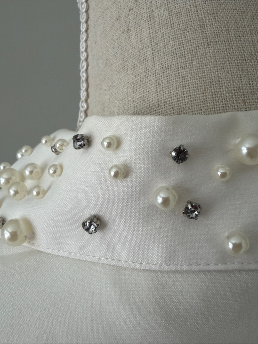Ann Taylor Pearl-Embellished Collar Button-Down Shirt - Cream - Picture 7 of 10